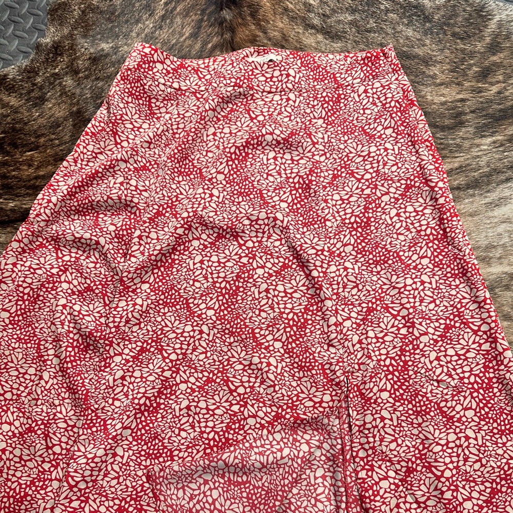 LOFT Vibrant Red and Cream Maxi Skirt
